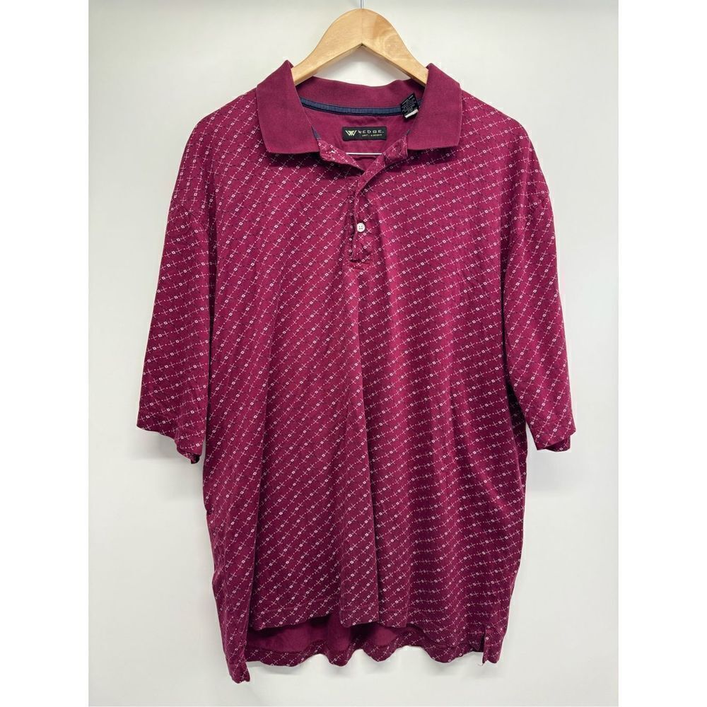 Wedge Golf Polo Shirt Mens Size 2XL Burgundy Short Sleeve 100% Cotton‎